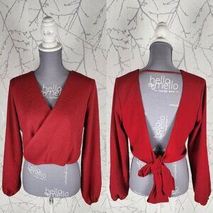 Rokoko Red Surplice Faux Wrap Tie Back Cropped Blouse
